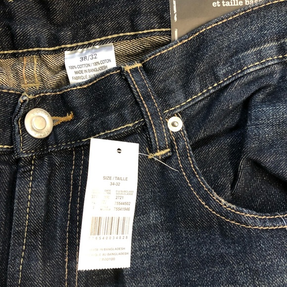 Indigo dark blue Men’s Jeans warn washed hand sand ripped mid rise bootleg Denim - Picture 8 of 11